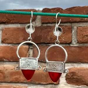 Berber Tuareg Cross Earrings with Glass and Signed Artisan Design