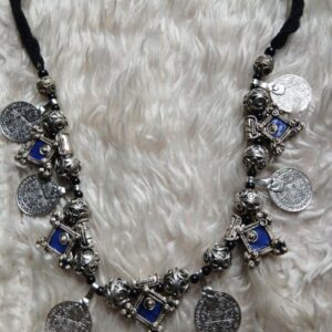 Vintage Amazigh Berber Enameled Cross Pendant Coin Charm Necklace