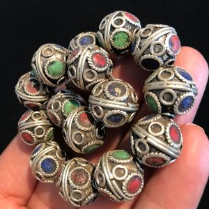 Berber Enamel Beads Supplies 14mm Tarnished Silver Necklace
