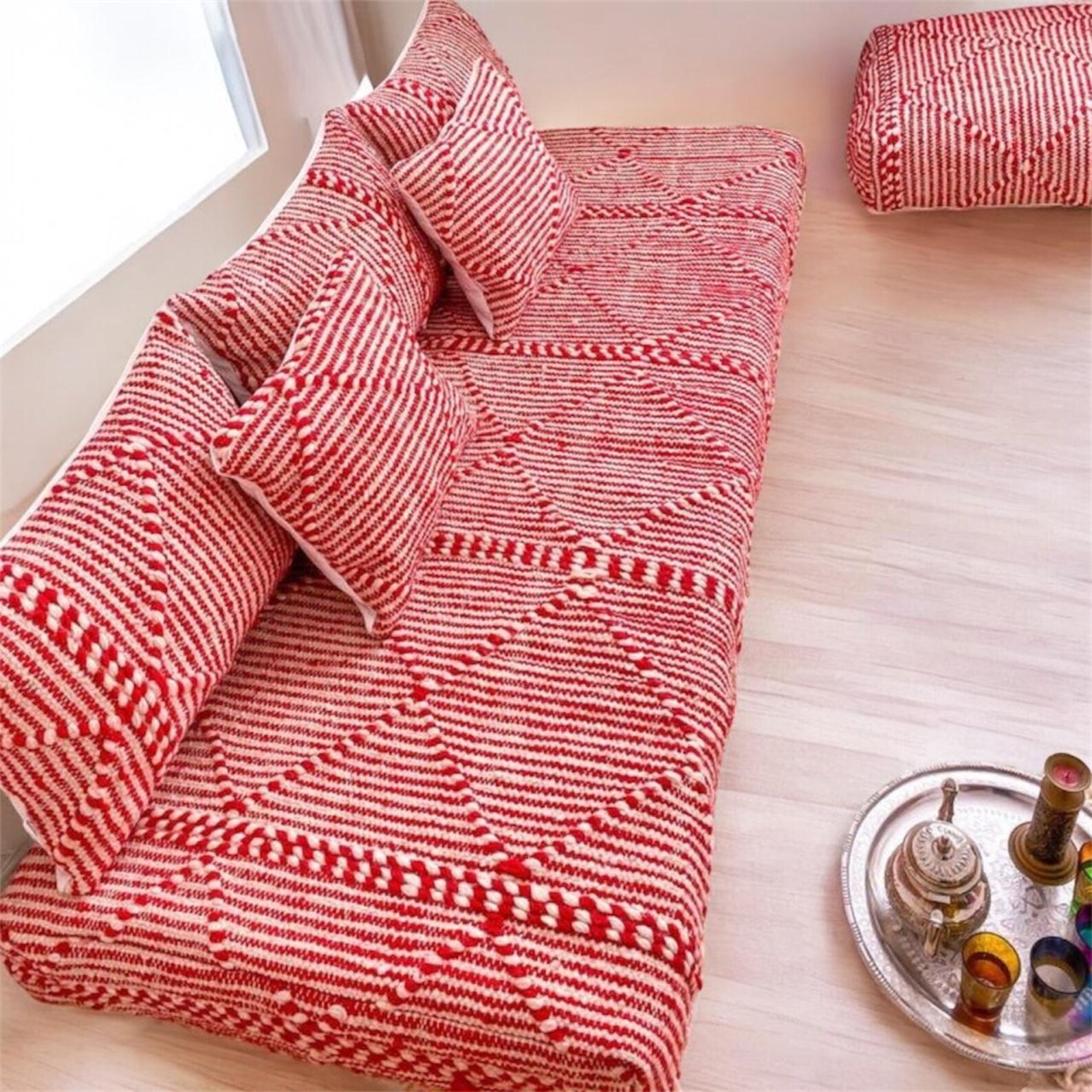 Amazigh Zanafi Hanbel Wool Floor Sofa Pillow Red