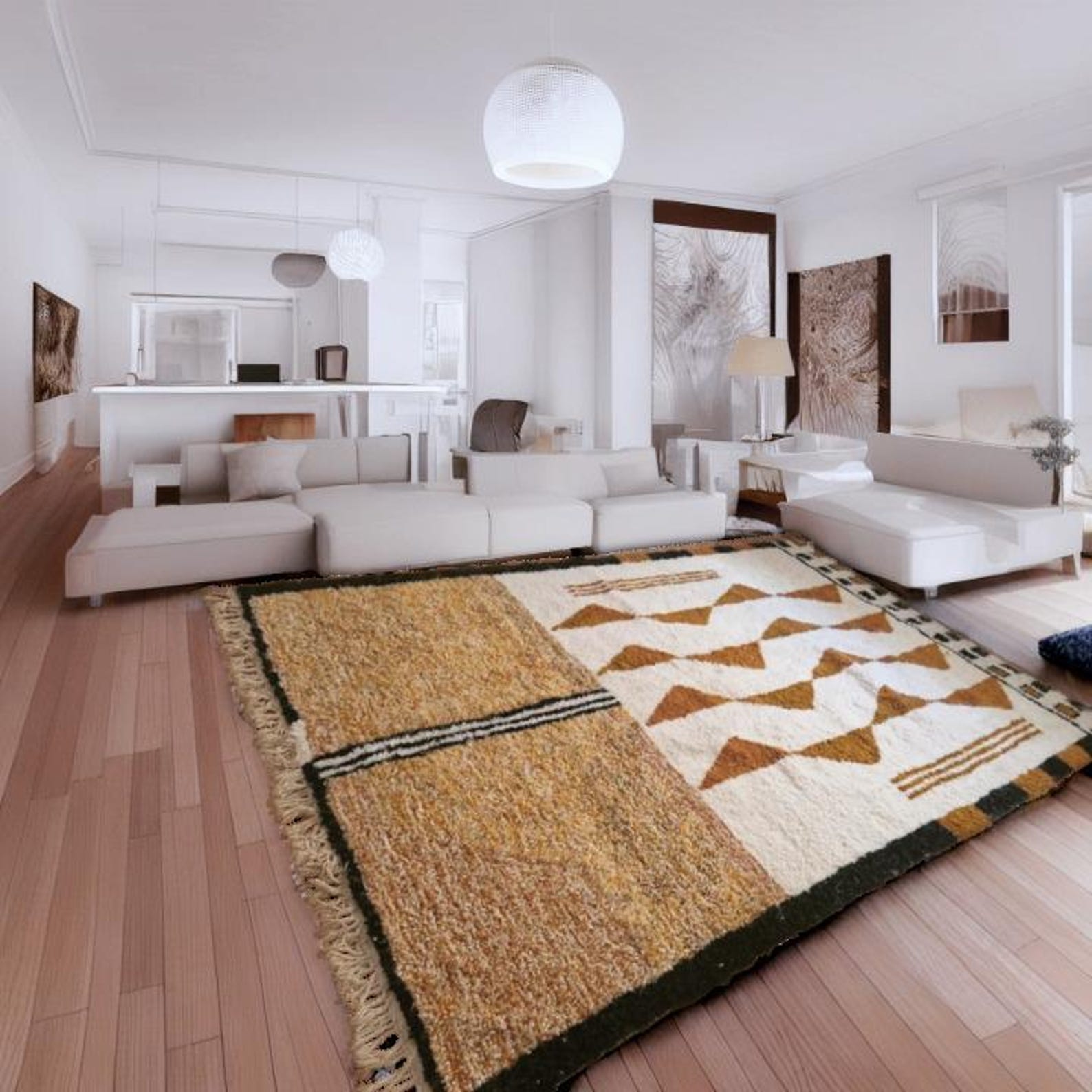 Berber Camel Brown Levels Woven Wool Rug Handmade Carpet