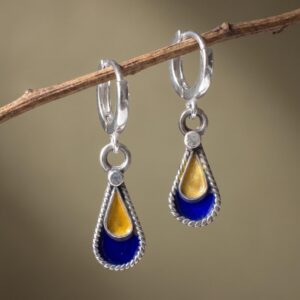 Amazigh Enamel Charms Earrings with Sterling Hoops Vintage Design