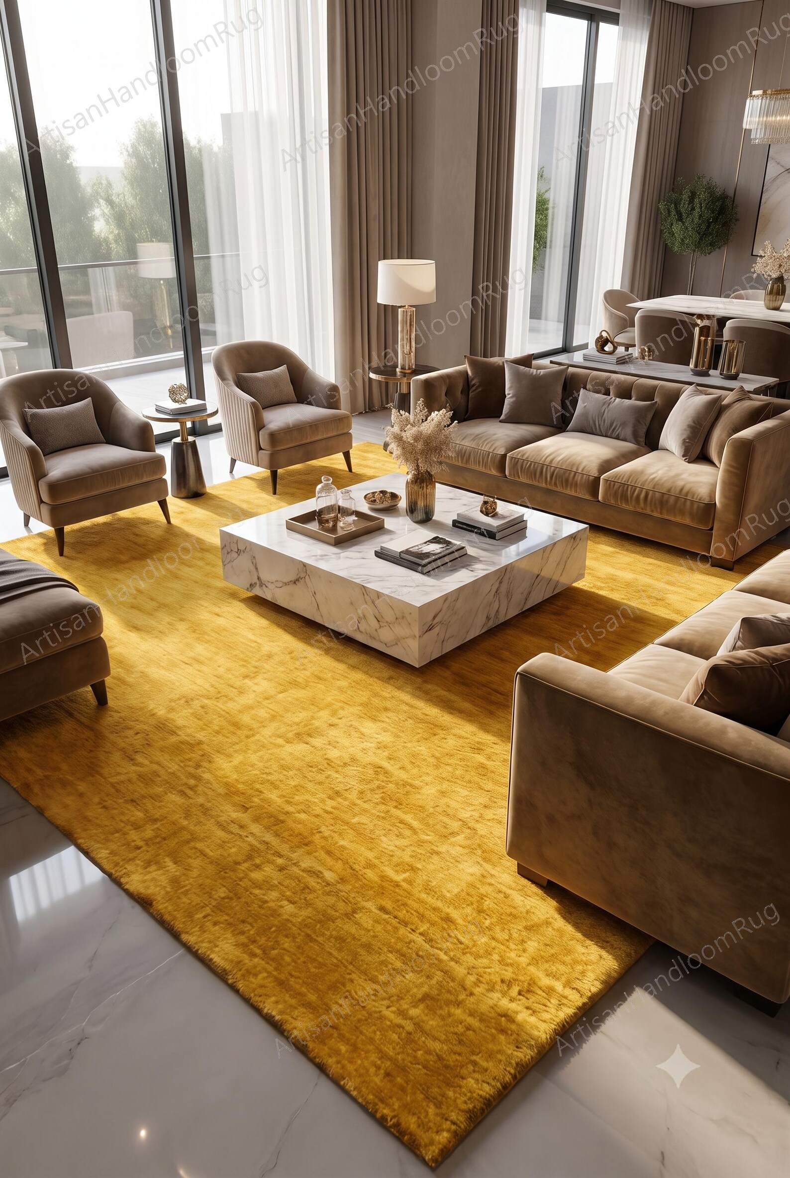 Berber Handloom Saffron Yellow Wool Plush Area Rug