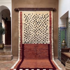 Terracotta Berber Wool Rug with Olive Green Cream Abstract Design