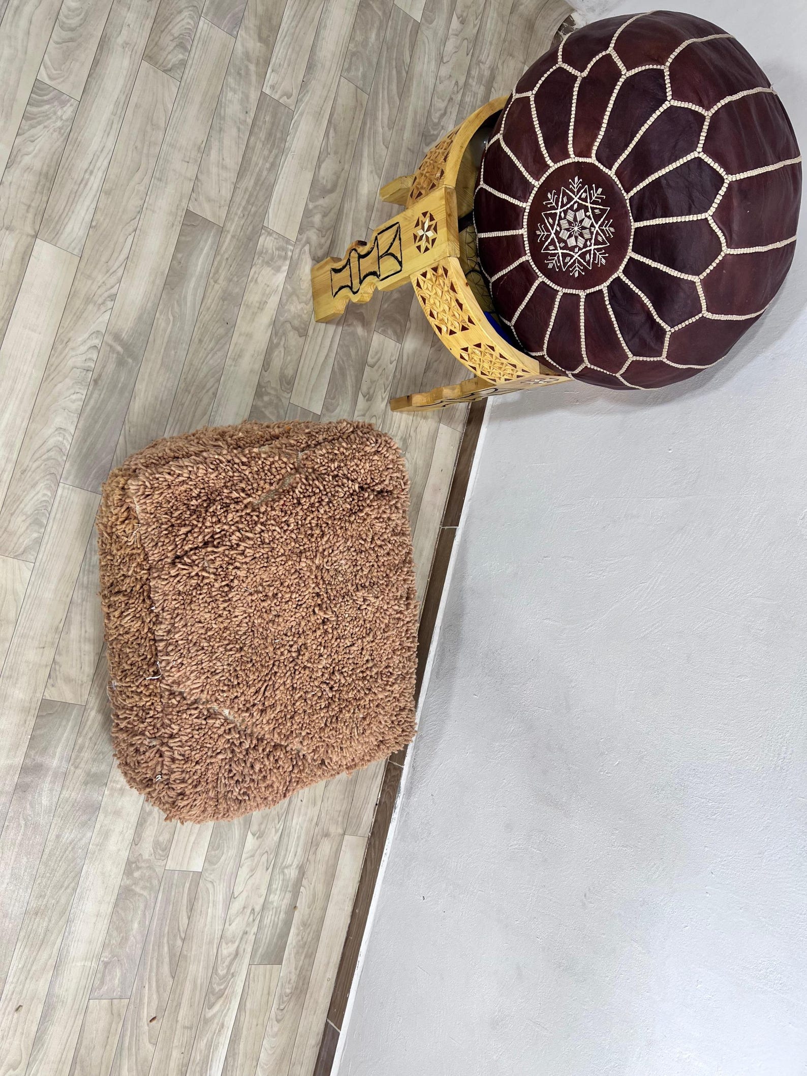 Amazigh Handwoven Berber Wool Floor Pouf with Hanbel Design
