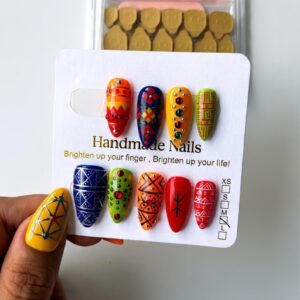 Amazigh Culture Press On Nails with Geometric Heritage Design