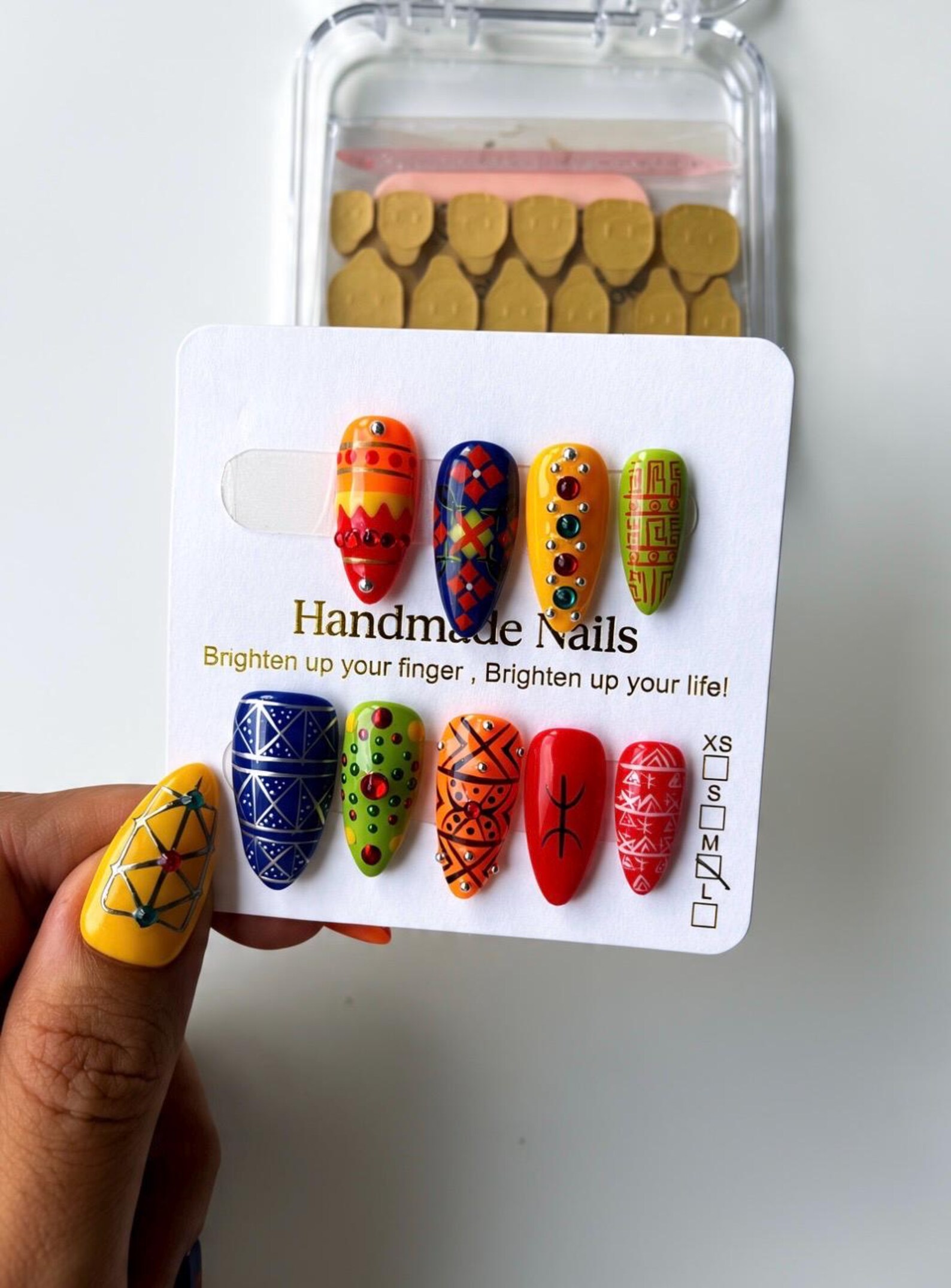 Amazigh Culture Press On Nails with Geometric Heritage Design