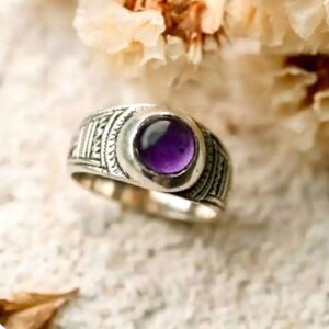 Amazigh Tuareg chevalière Artisanat massif Silver Ring with Amethyst Cabochon