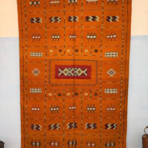 Berber Amazigh Akhnnif Orange Wool Flatweave Rug Handmade Design