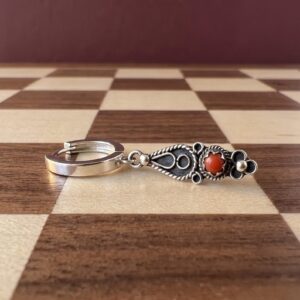 Amazigh Red Stone Drop Huggie Earrings Sterling Hoop Single Charm