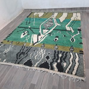 Berber Green Azilal Handmade Wool Rug with Beni Ourain Style
