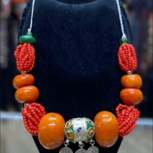 Amazigh Berber Beaded Statement Necklace with Silver Charms