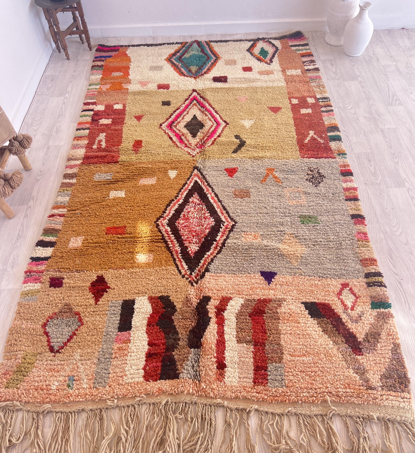 Amazigh Brown Berber Wool Rug Handwoven Tribal Carpet