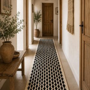 Berber Handmade Black Ivory Diamond Runner Hallway Rug Custom Size
