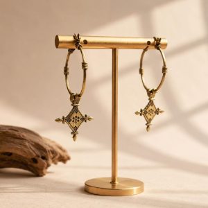 Berber Tuareg Cross Hoop Earrings with Ingal Inspired Jewelry Design