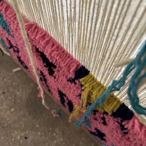 Berber Beni Ourain Hand Knotted Colorful Turquoise Wool Rug