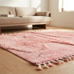 Amazigh Blush Pink Beni Ourain Berber Sculpted Wool Rug
