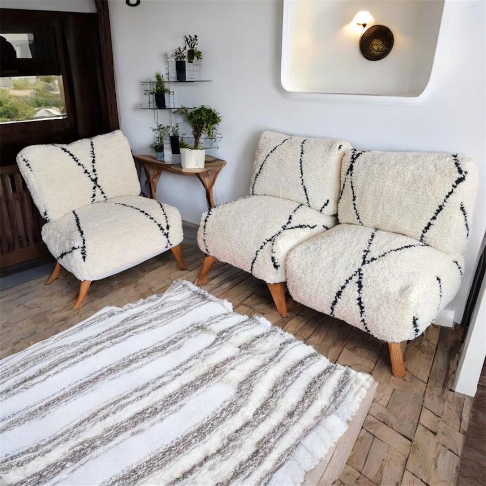 Berber White Black Stripe Floor Sofa Inspired Rug