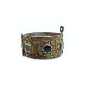 Amazigh Berber Antique Enamel Silver Cuff Bracelet Jewelry