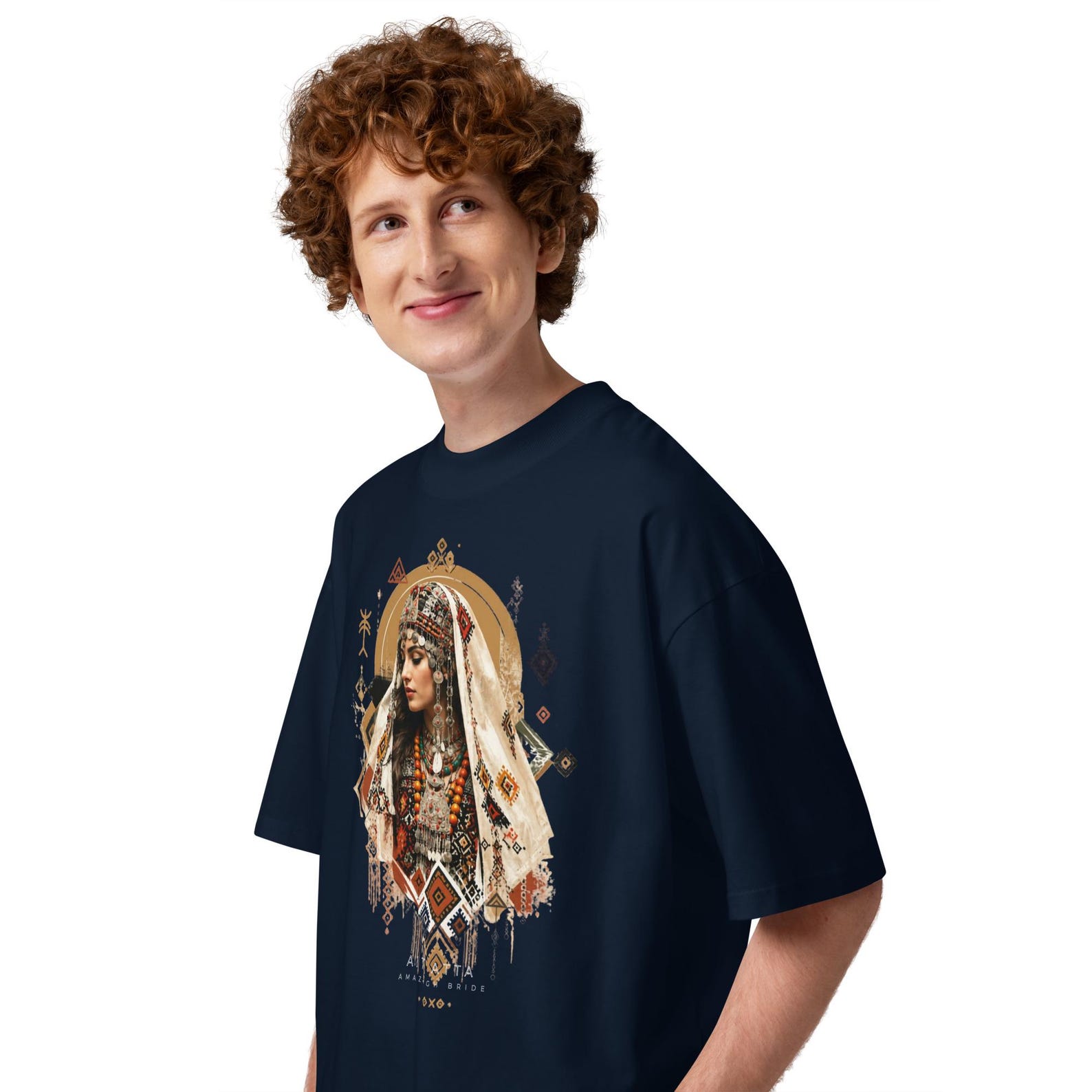 Amazigh Berber Tifinagh Organic Oversized Neck Bride Graphic T-Shirt
