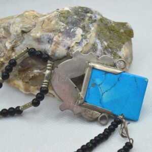 Amazigh Tuareg Berber Turquoise Pendant Black Bead Necklace