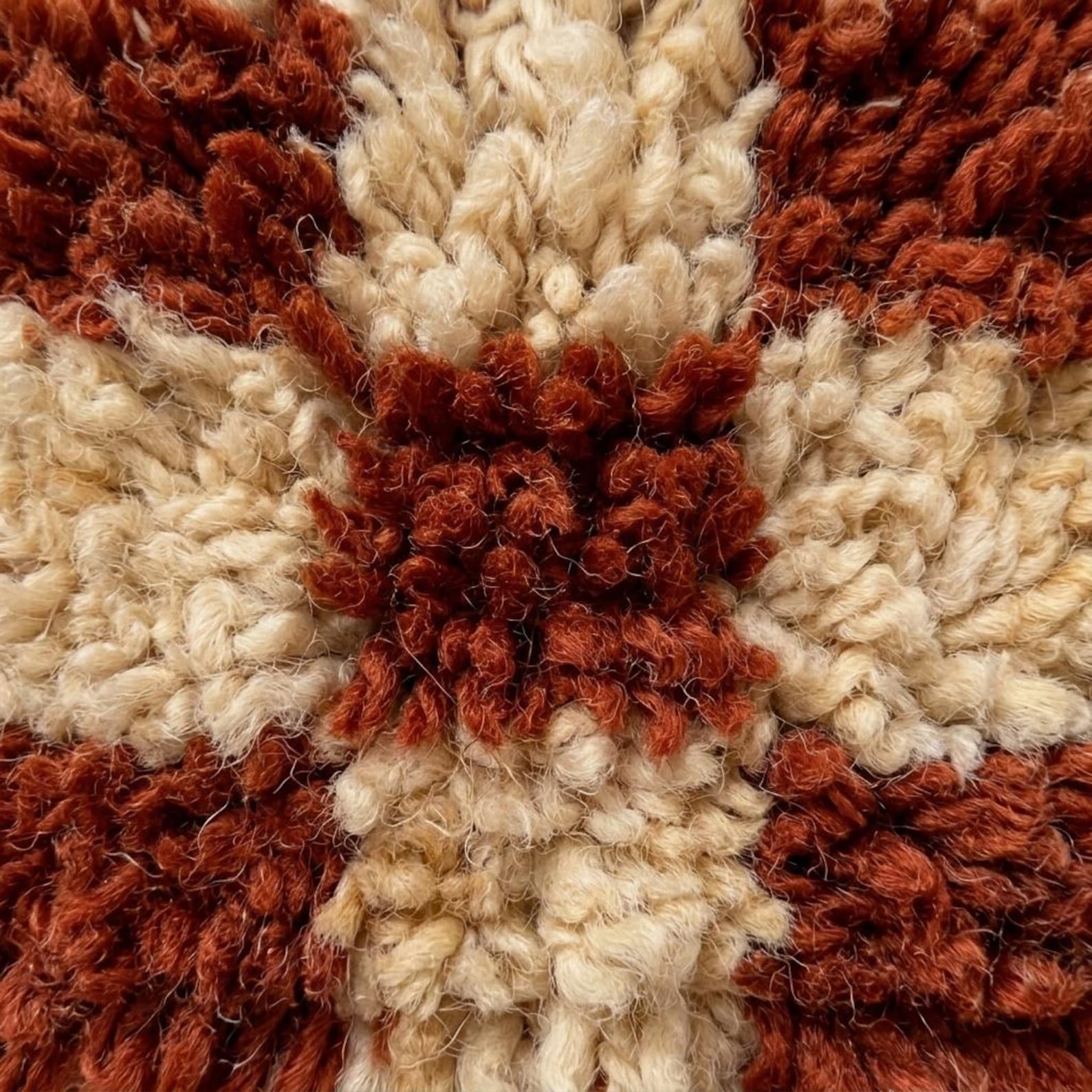 Handwoven Berber Wool Stair Tread Rug Rust Cream Checkerboard