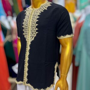 Amazigh Men’s Loulan Tunic Beige Black Embroidery Traditional Style