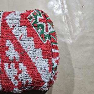 Berber Boucherouite Vintage Wool Pouf Red Floor Decor