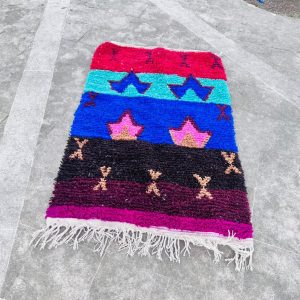 Colorful Berber Beni Ourain Wool Rug Abstract Tribal Carpet