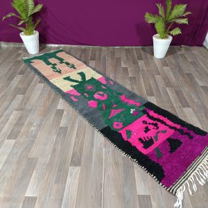 Handmade Berber Beni Ourain Wool Runner Rug Geometric Hallway