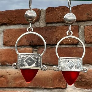 Berber Tuareg Cross Earrings with Glass and Signed Artisan Design