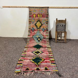 Berber Vintage Geometric Wool Runner Rug Colorful Handwoven