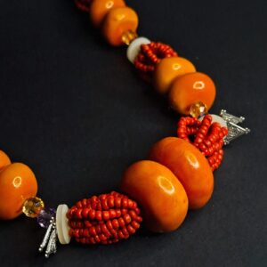 Amazigh Berber Handmade Resin Bead Statement Necklace with Tuareg Style