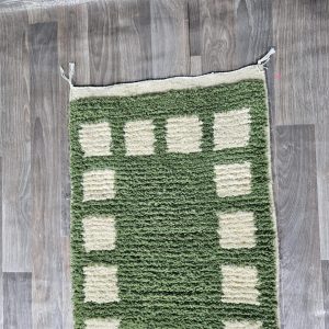 Berber Azilal Green Abstract Handmade Wool Runner Rug