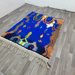 Berber Blue Wool Beni Ourain Handwoven Rug with Ourain Design