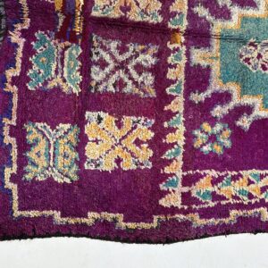 Vintage Purple Berber Amazigh Wool Rug with Tribal Motifs
