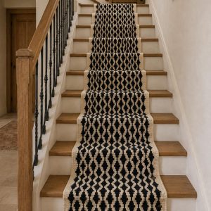 Berber Handmade Black Ivory Diamond Runner Hallway Rug Custom Size