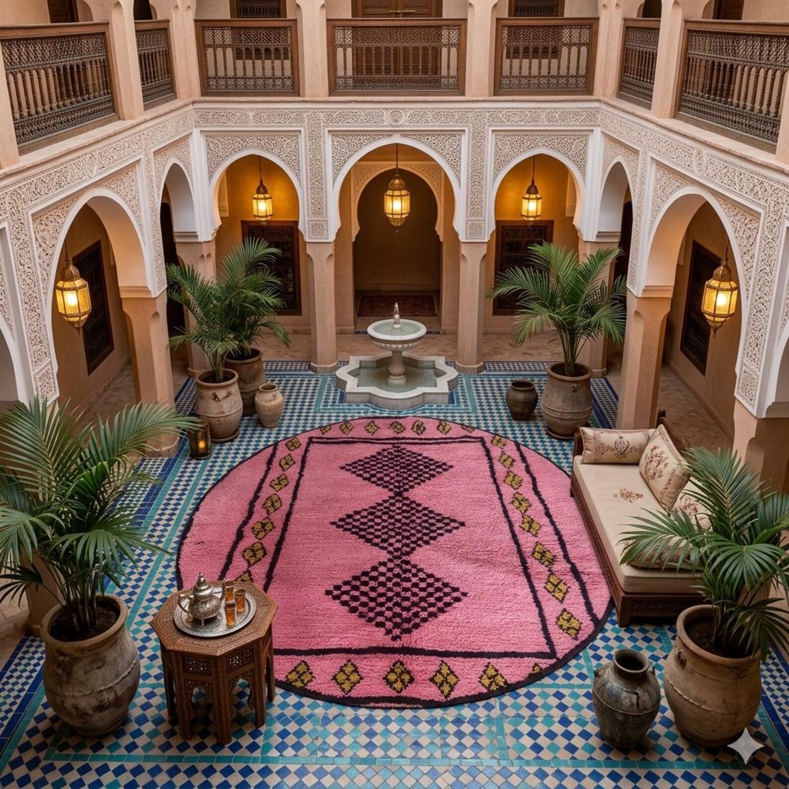 Amazigh Pink Round Wool Rug Berber Tribal Boho Carpet