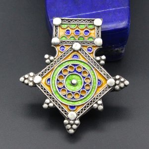 Berber Tuareg Sterling Silver Pendant with Colorful Enamel Design