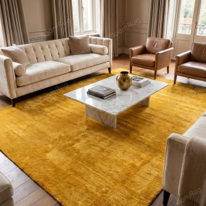 Berber Handloom Saffron Yellow Wool Plush Area Rug