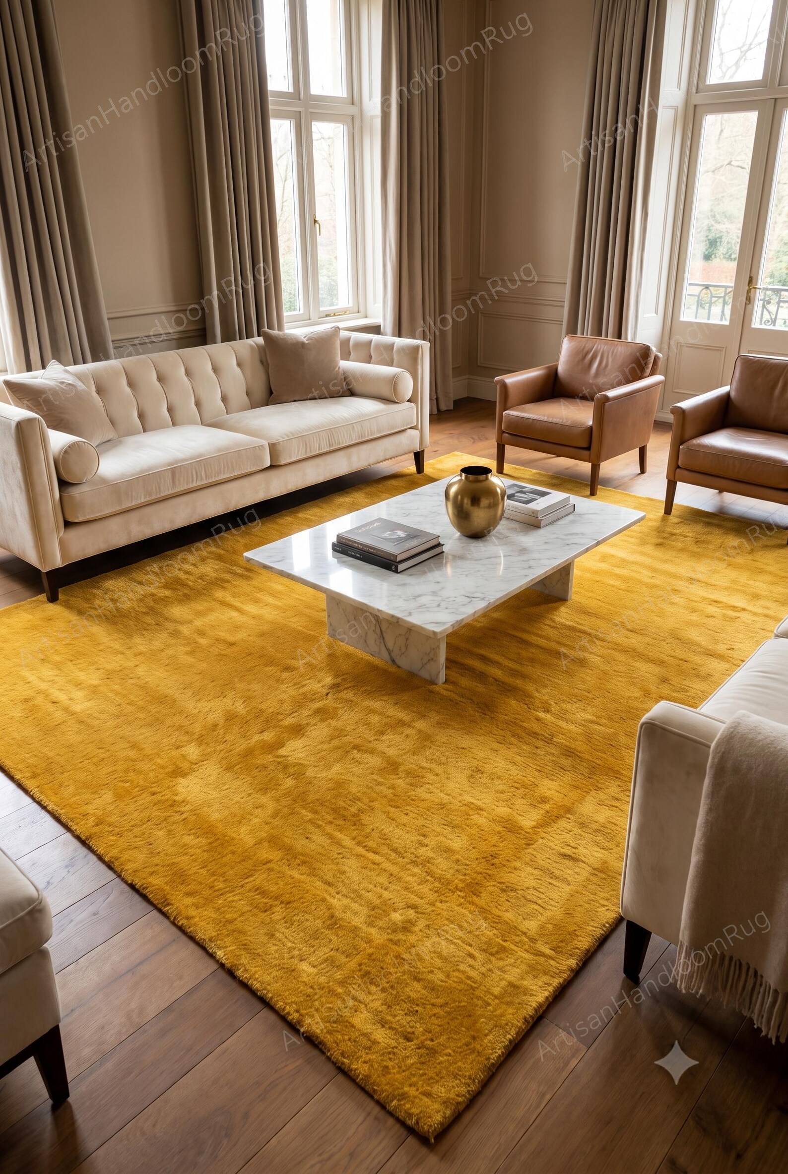 Berber Handloom Saffron Yellow Wool Plush Area Rug