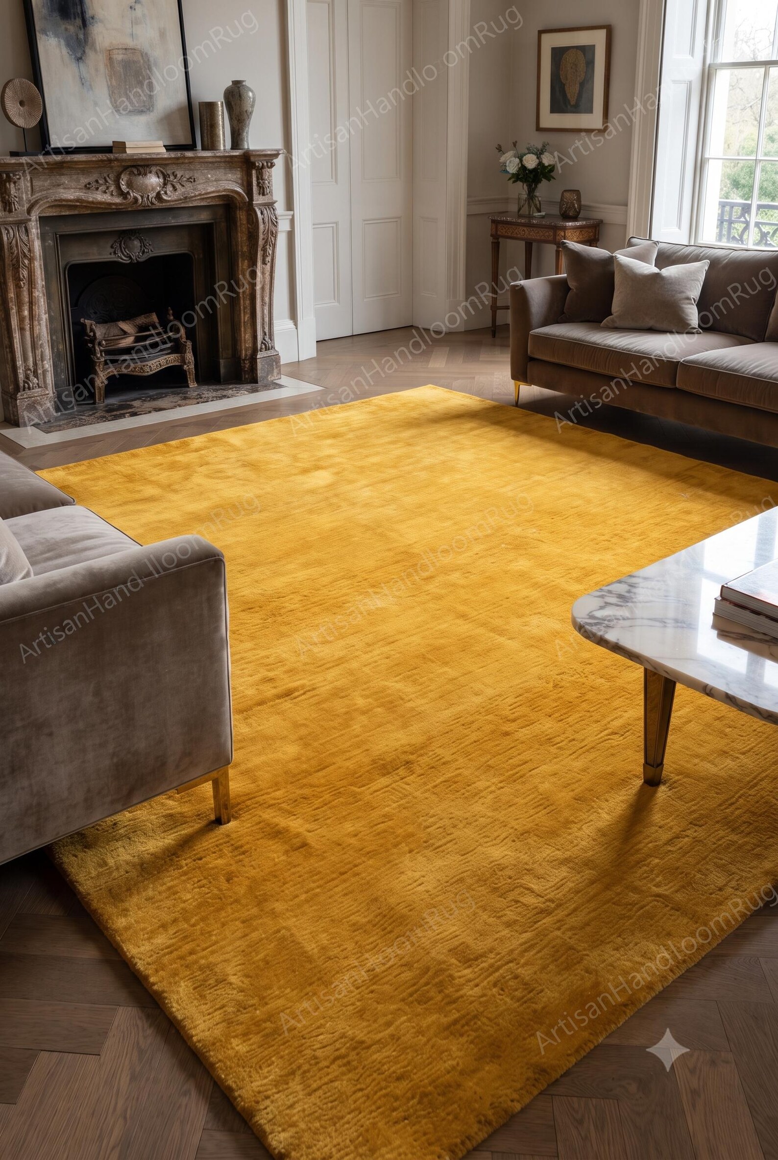 Berber Handloom Saffron Yellow Wool Plush Area Rug