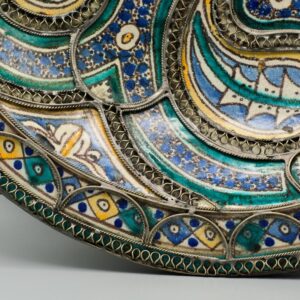 Antique Berber Amazigh Ceramic Plate with Silver Filigree