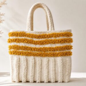 Amazigh Berber Wool Tote Bag with Mustard Textile Design