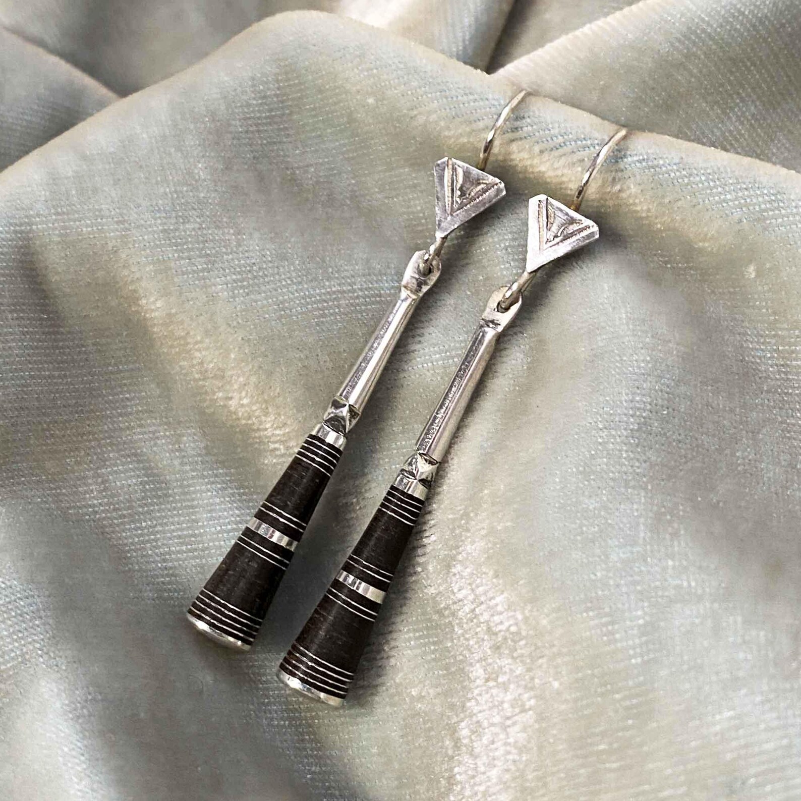 Berber Tuareg Pilons Earrings with Silver and Ebony Wood