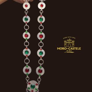 Amazigh Berber Red Green Stone Statement Necklace with Silver Tone Medallions