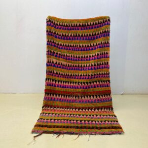 Berber Boucherouite Hand Dyed Wool Rug with Amazigh Tribal Motifs