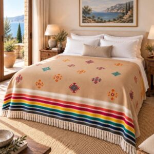 Amazigh Handwoven Embroidered Bedspread Coverlet Blanket Berber Textile Design