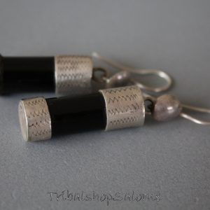 Berber Tuareg Ohrringe Earrings with schwarzem Achat and Silver Caps