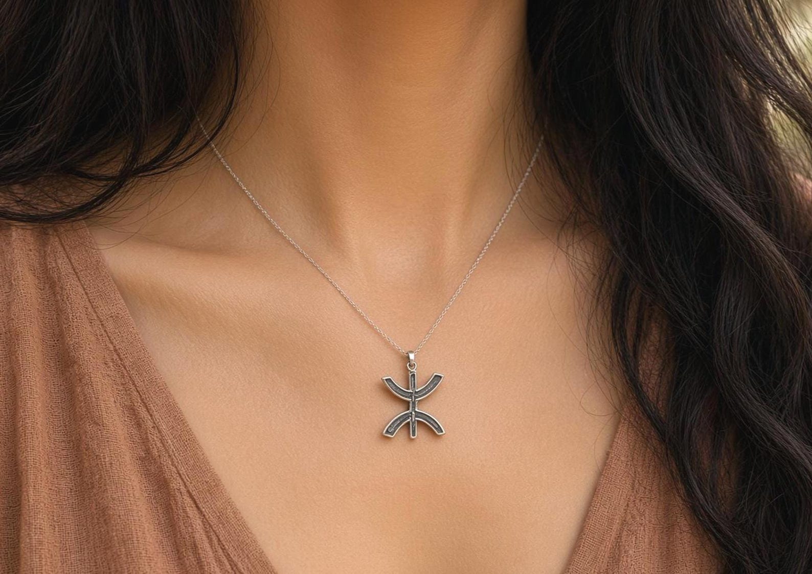 Amazigh Berber Yaz Symbol Sterling Pendant Jewelry Necklace